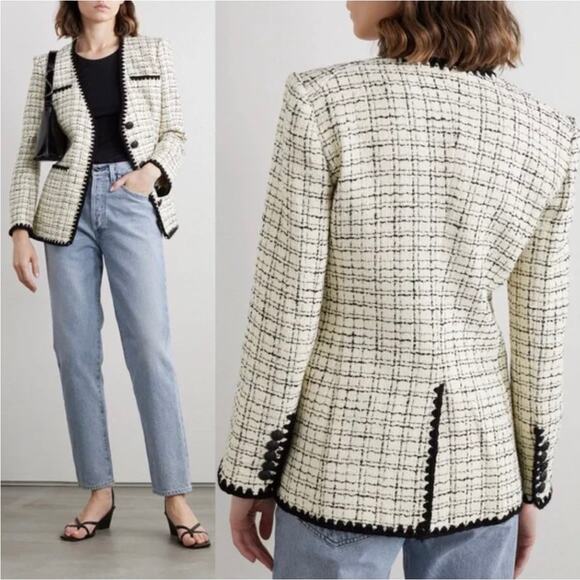 Veronica Beard Albia Cotton Blend Boucle Tweed Blazer Jacket Cream Black - Picture 10 of 13